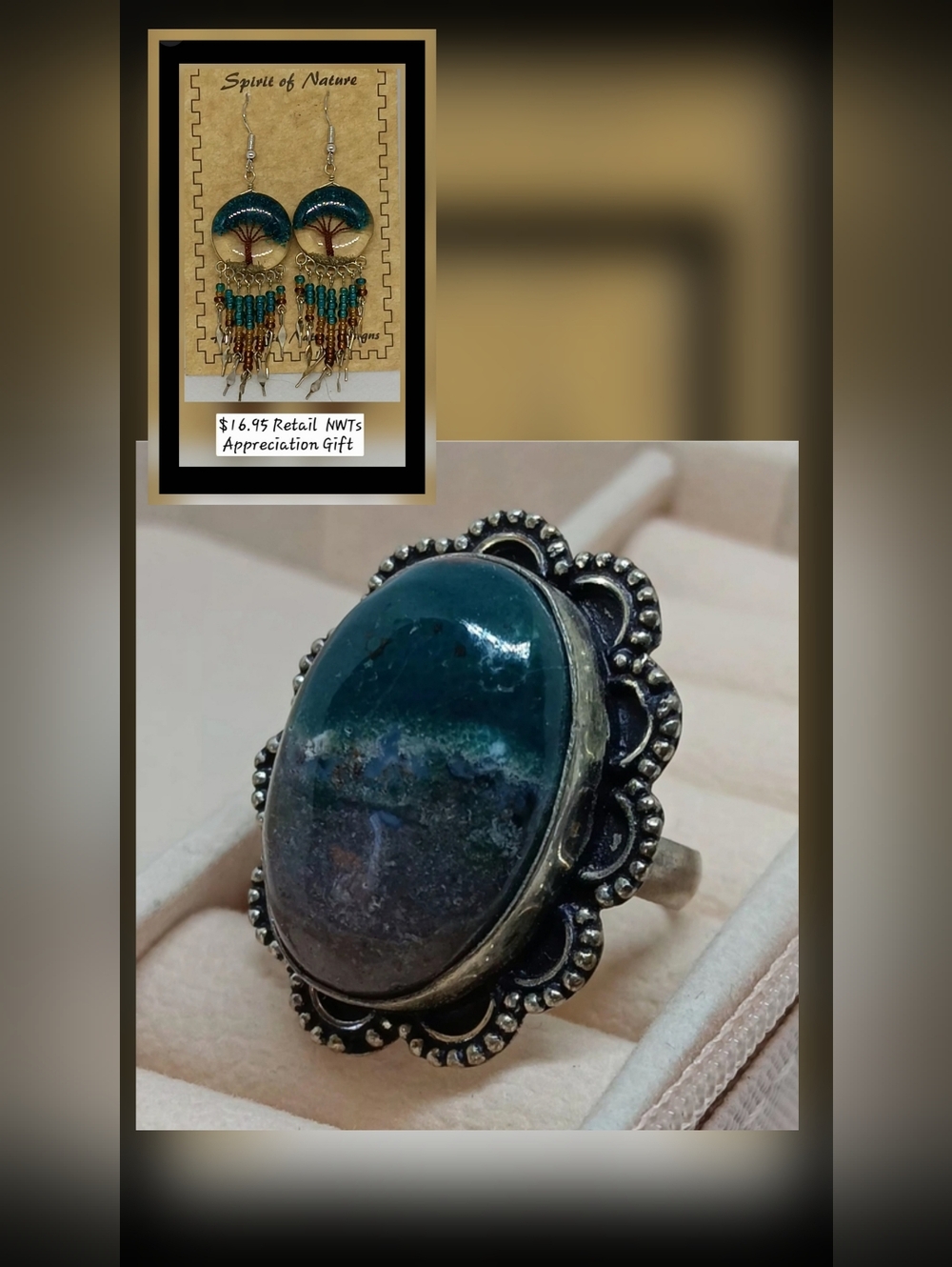Artisan Moss Agate .925 Silver Ring W/ Free Appreciation Gift